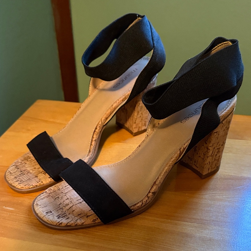 Maurices Black Cork Block Heel Sandals